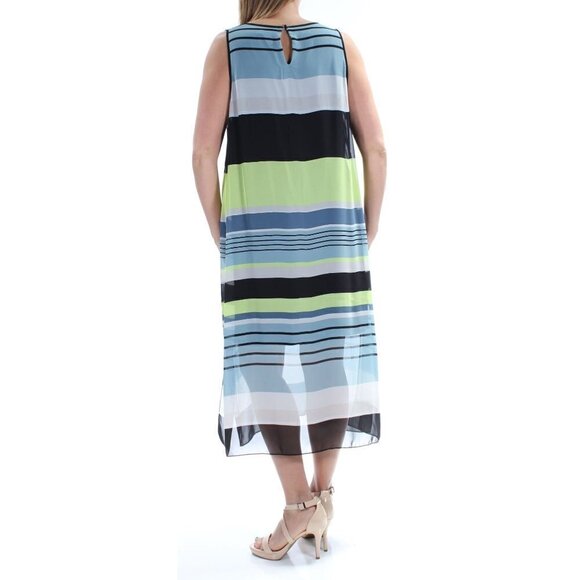 Vince Camuto Midi Dress XS Petite Sleeveless Striped Chiffon Flowy Sheer - Picture 3 of 9